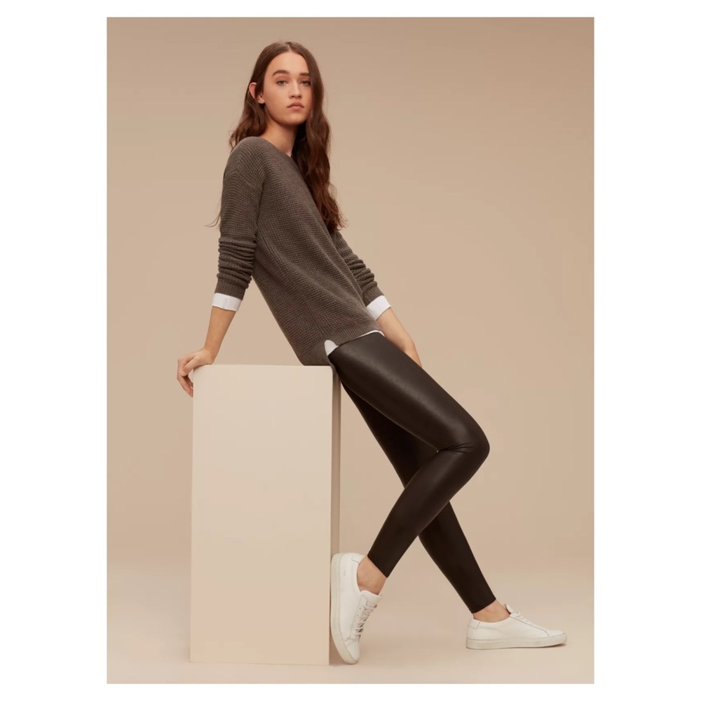 Aritzia Wilfred Free Daria Pant High-Waisted Vegan Leather Brown Black Small